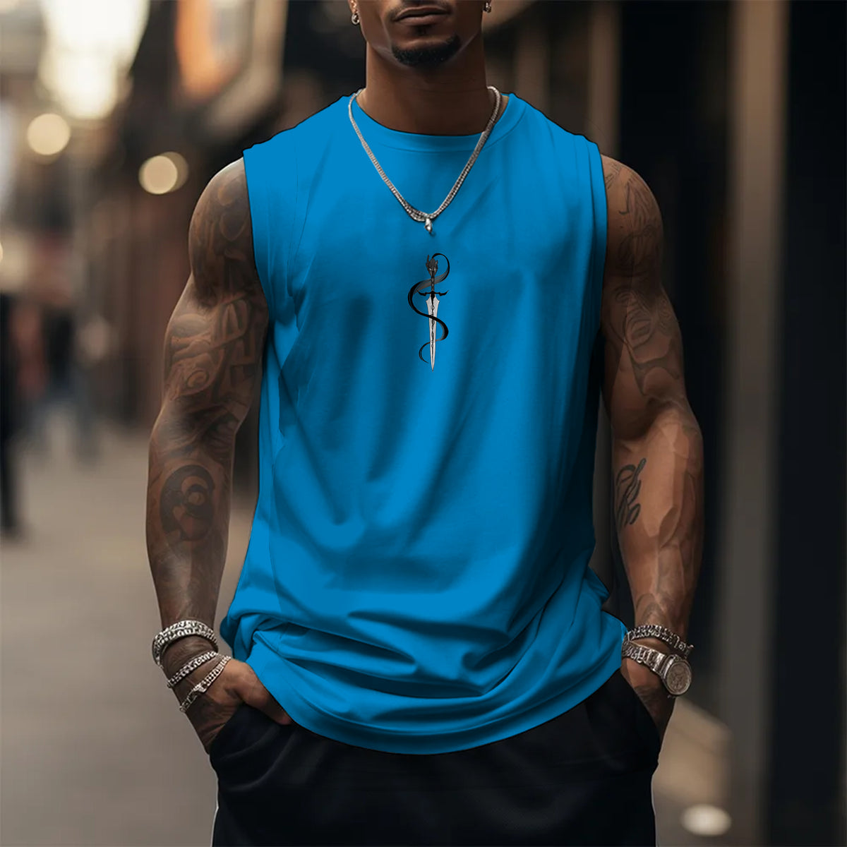 SL-Oversized Anime Print Gym Tank Top