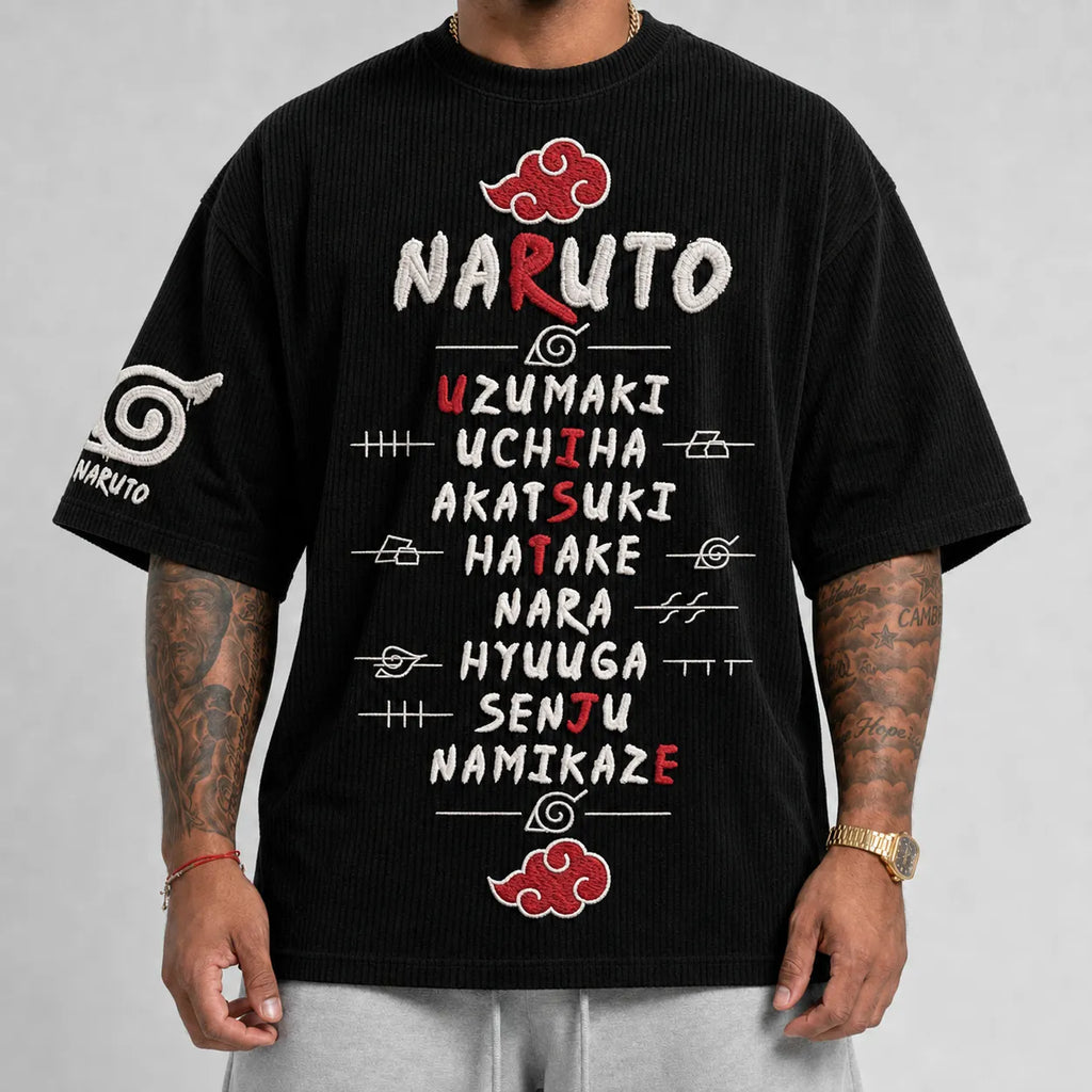 NINDO Unisex Anime-Style Retro Corduroy Oversized T-Shirt