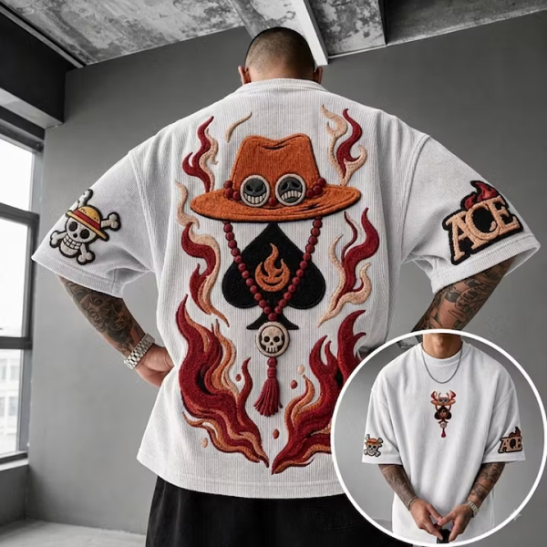 One Piece Unisex Anime-Style Retro Corduroy Oversized T-Shirt