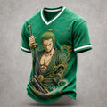 One Piece Pirate Crew Print V-Neck T-Shirt