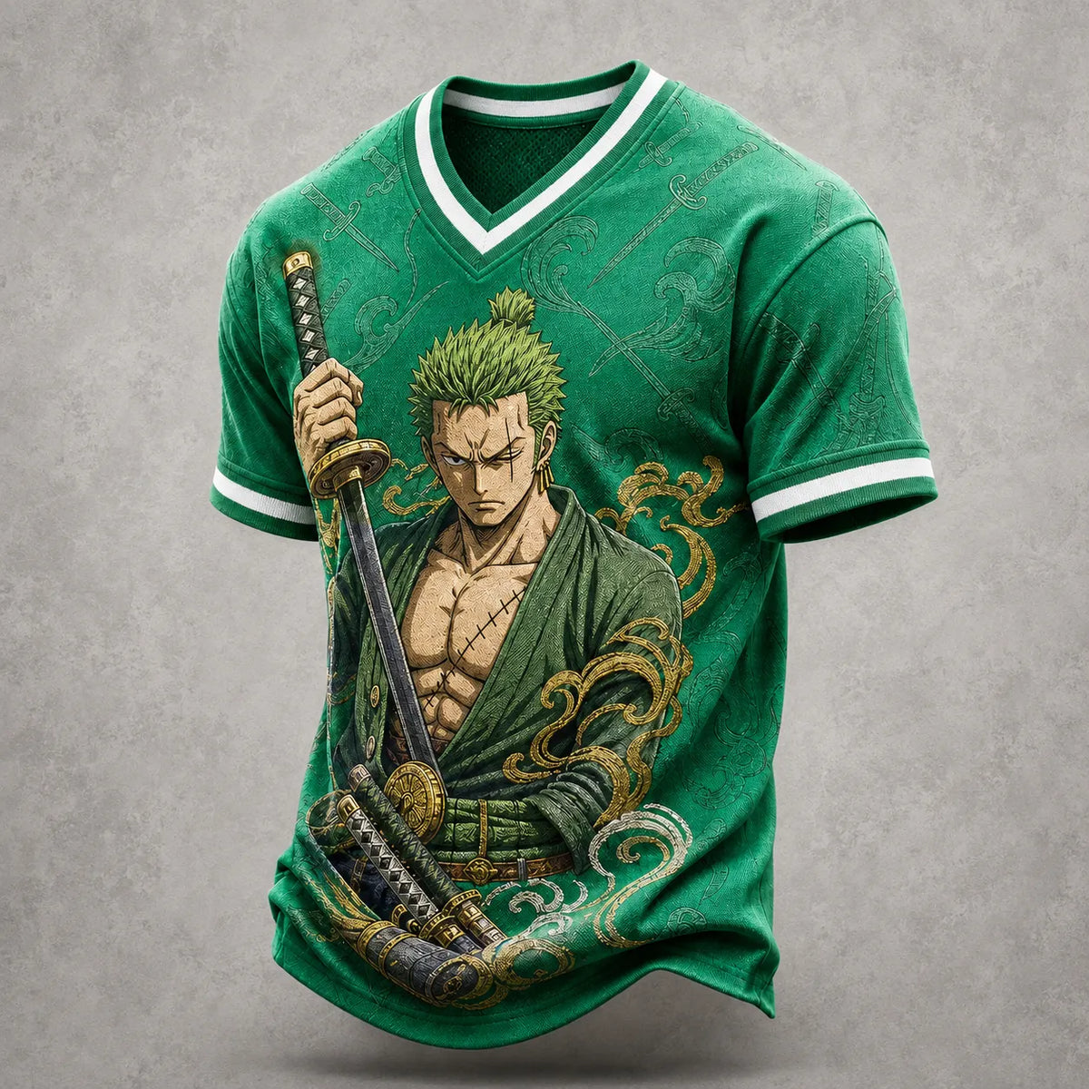 One Piece Pirate Crew Print V-Neck T-Shirt