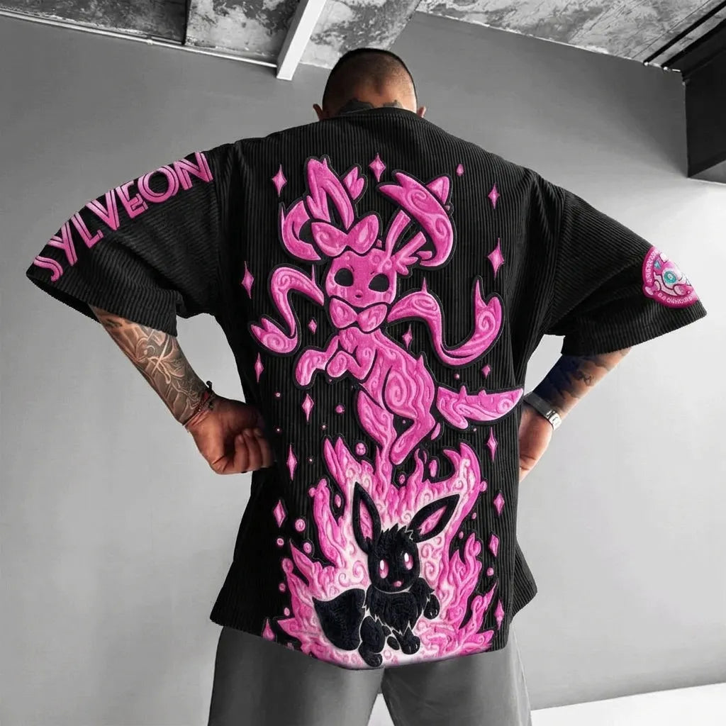 Pokémon Unisex Anime-Style Retro Corduroy Oversized T-Shirt