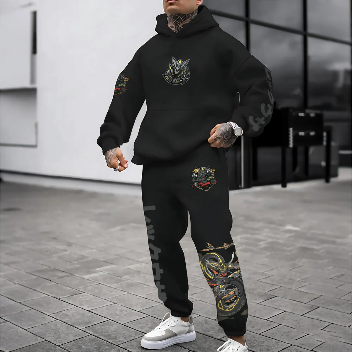 PKM-Unisex Anime 3D Print Fleece Hoodie and Pants Set