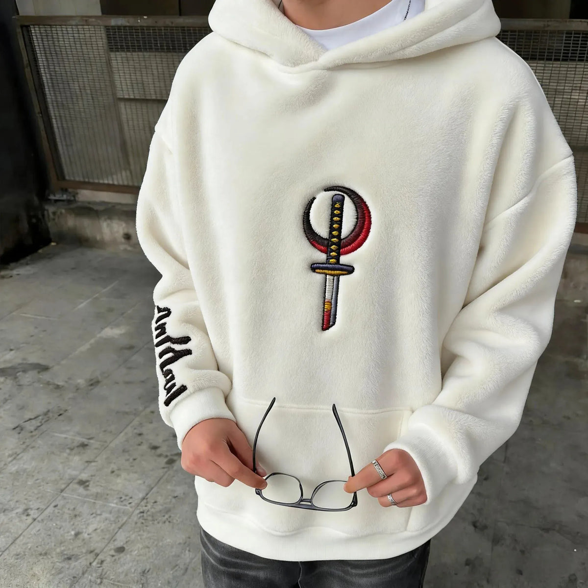 KNY Color-blocked Corduroy Hooded Sweatshirt