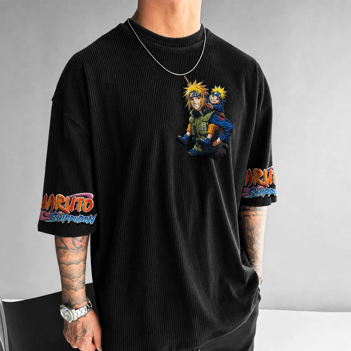 NINDO Unisex Anime-Style Retro Corduroy Oversized T-Shirt