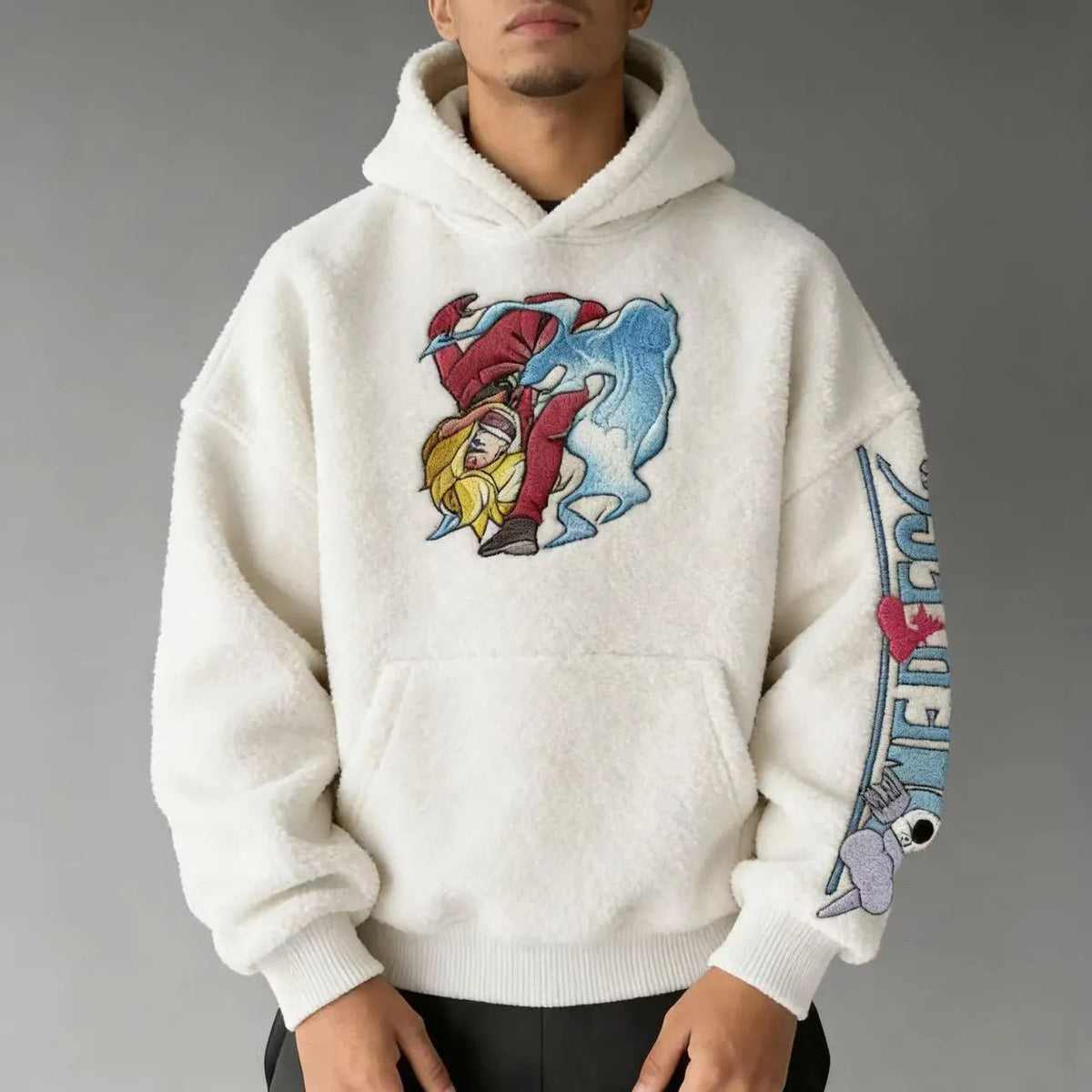 One Piece Color-blocked Plush Hoodie