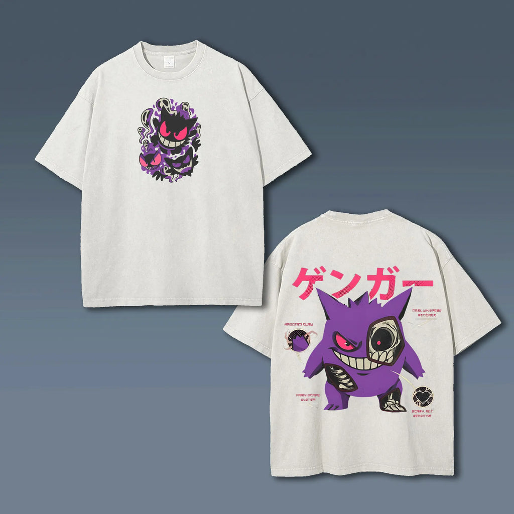 PKM-Unisex Anime Style Vintage Washed T-Shirt