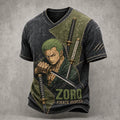 One Piece Pirate Crew Print V-Neck T-Shirt