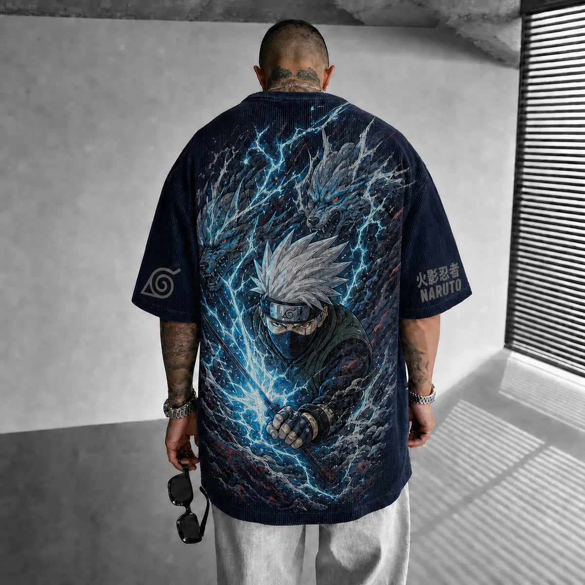 NINDO Unisex Anime-Style Retro Corduroy Oversized T-Shirt