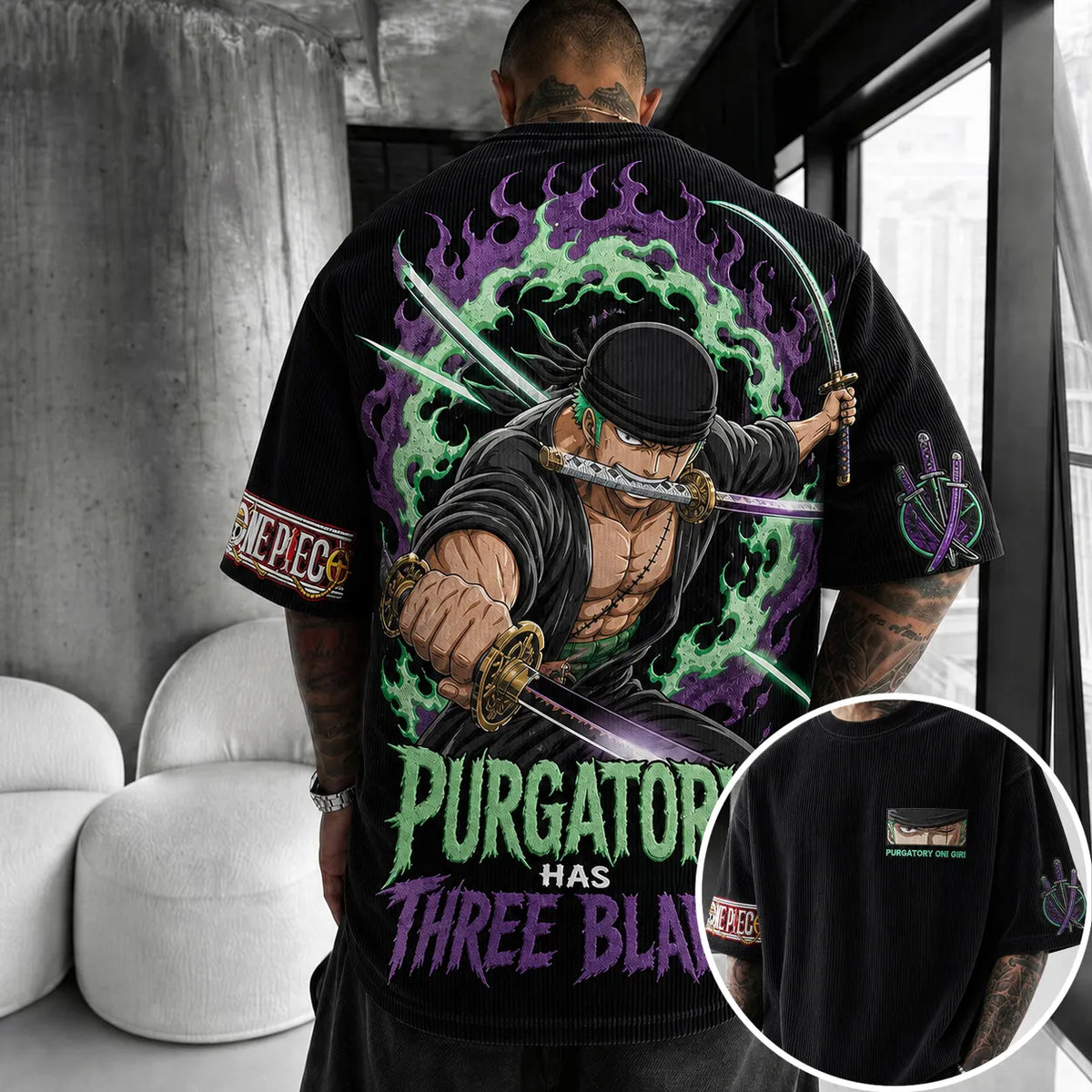 One Piece Unisex Short-Sleeve Corduroy T-Shirt With Anime Print