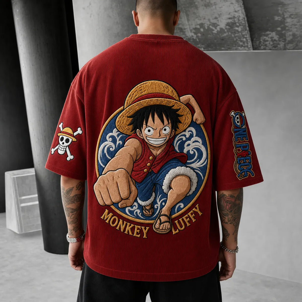 One Piece Unisex Short-Sleeve Corduroy T-Shirt With Anime Print