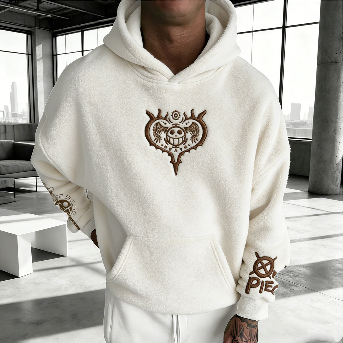 One Piece Color-blocked Plush Hoodie