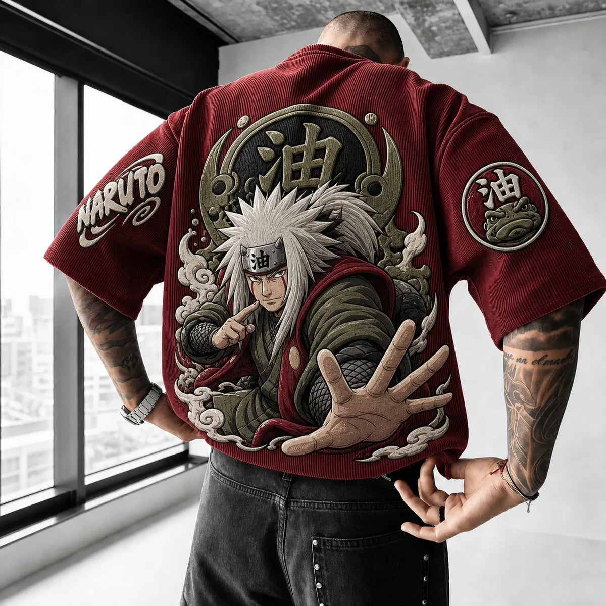 NINDO Unisex Anime-Style Retro Corduroy Oversized T-Shirt