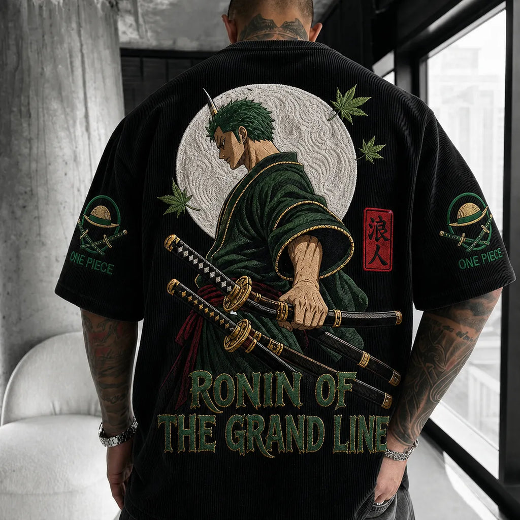 One Piece Unisex Short-Sleeve Corduroy T-Shirt With Anime Print