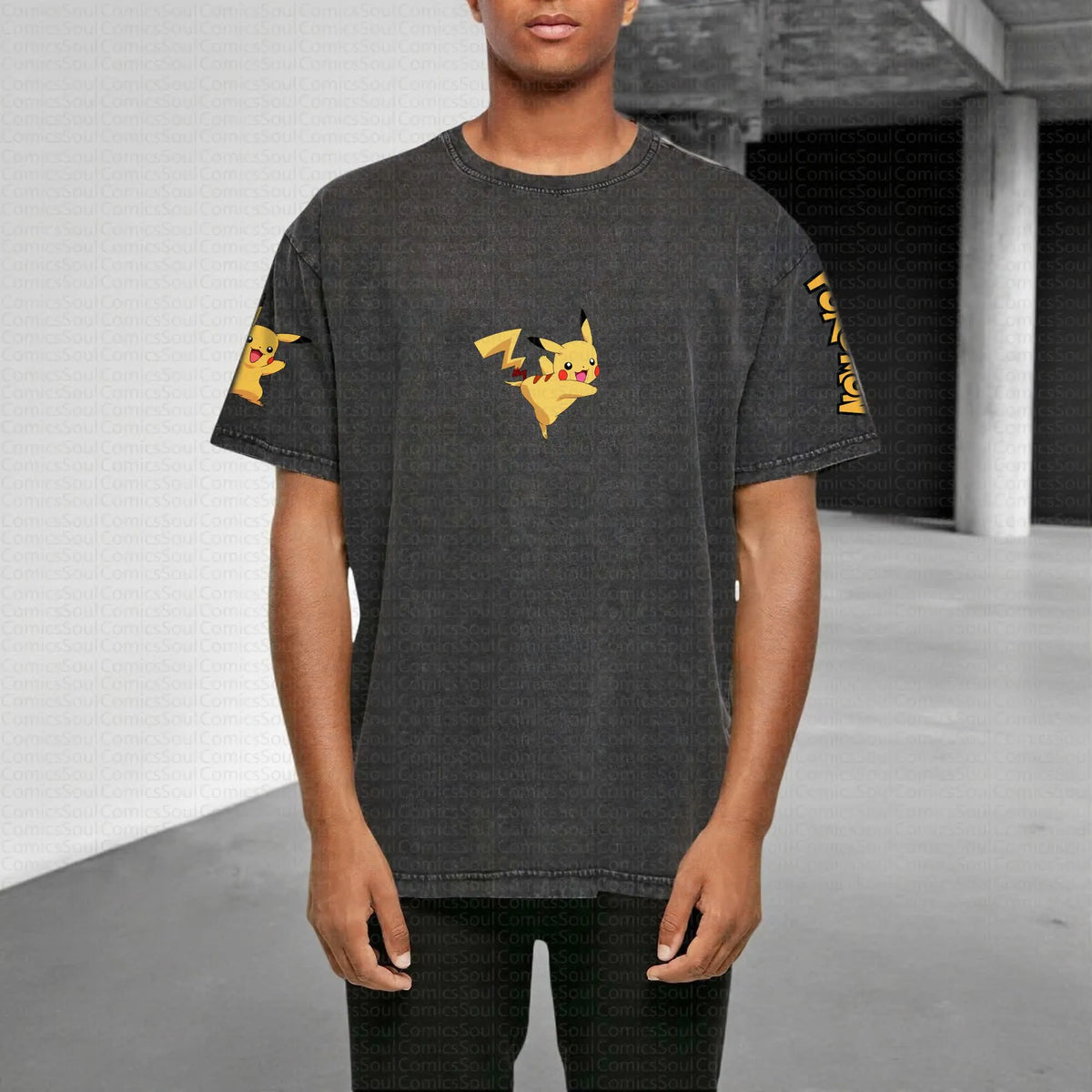 PKM-Unisex Anime Style Vintage Washed T-Shirt