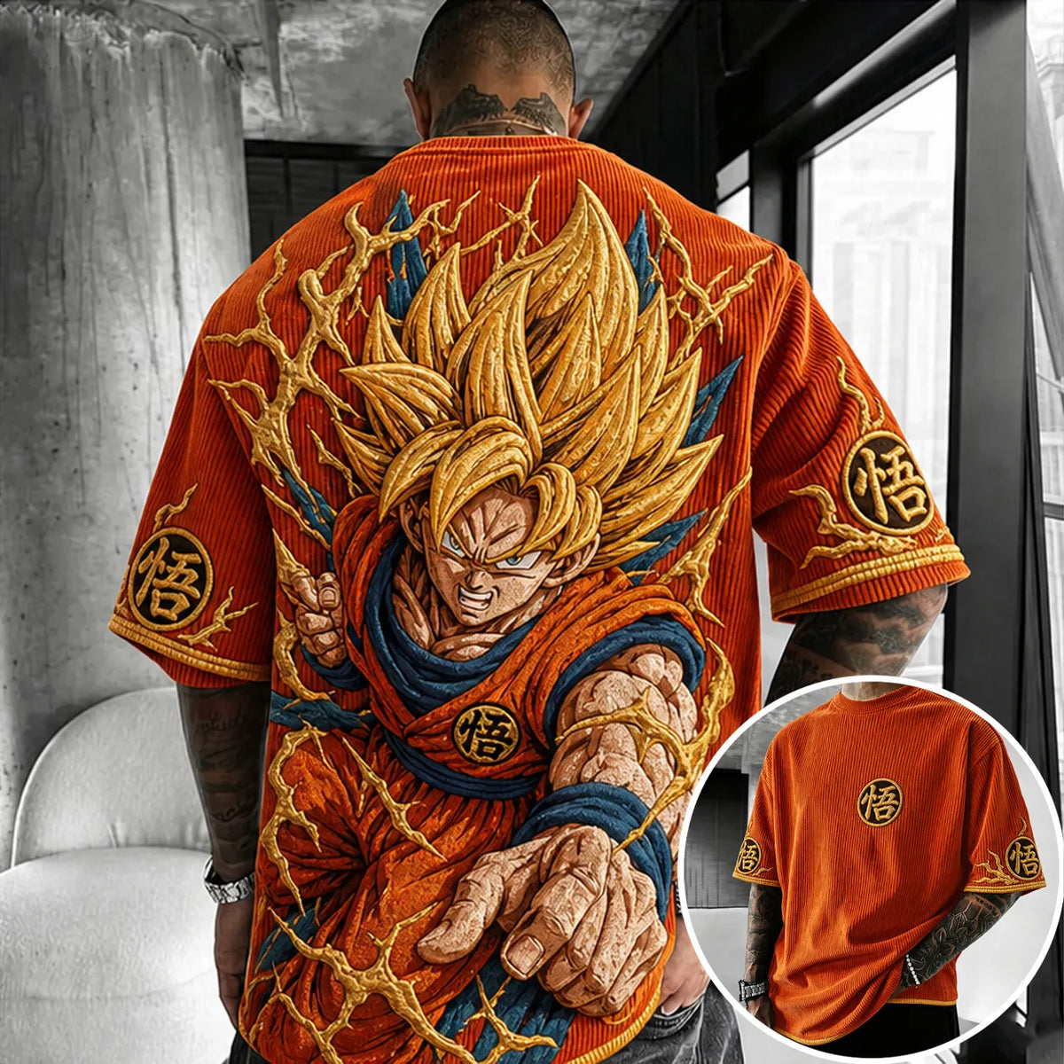 Dragon Ball Unisex Anime-Style Retro Corduroy Oversized T-Shirt