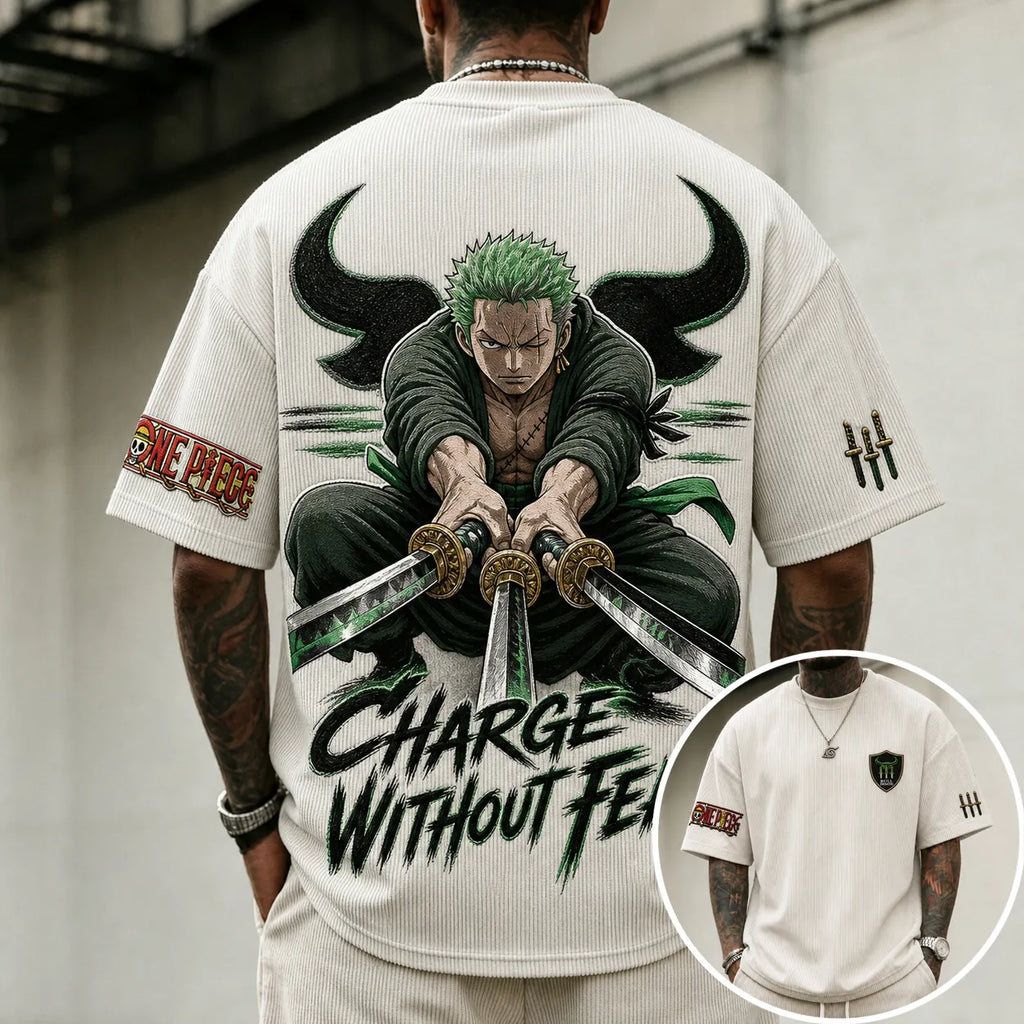 One Piece Unisex Short-Sleeve Corduroy T-Shirt With Anime Print