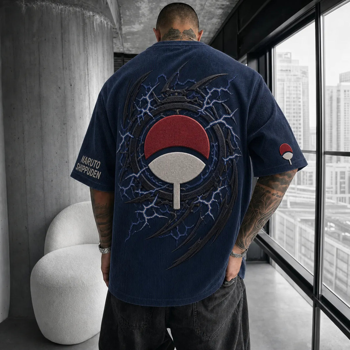 NINDO Unisex Anime-Style Retro Corduroy Oversized T-Shirt