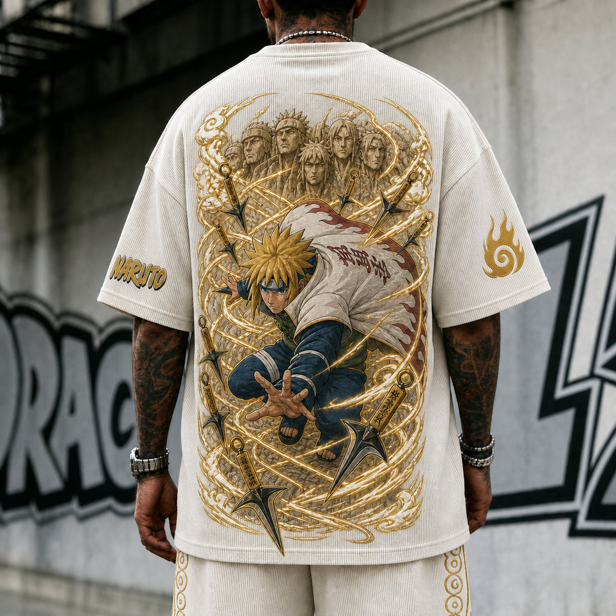NINDO Unisex Anime-Style Retro Corduroy Oversized T-Shirt