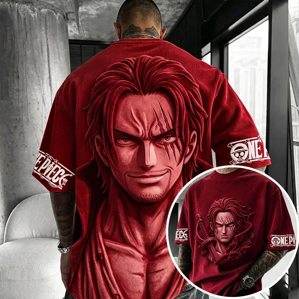 One Piece Unisex Anime-Style Retro Corduroy Oversized T-Shirt