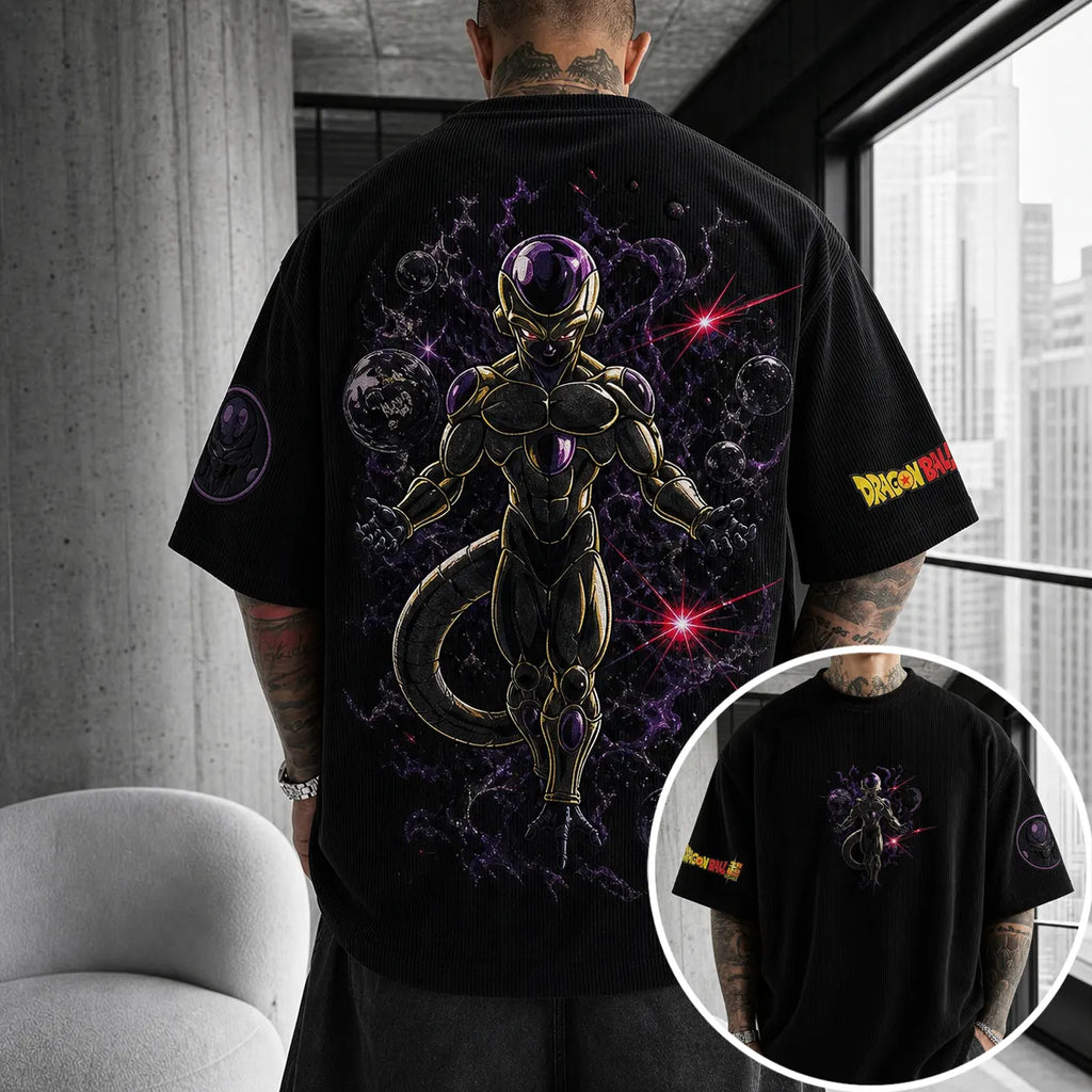 Dragon Ball Unisex Loose-Fit Rock Band Vertical Stripe T-Shirt