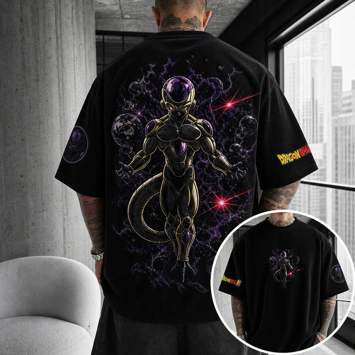 Dragon Ball Unisex Loose-Fit Rock Band Vertical Stripe T-Shirt