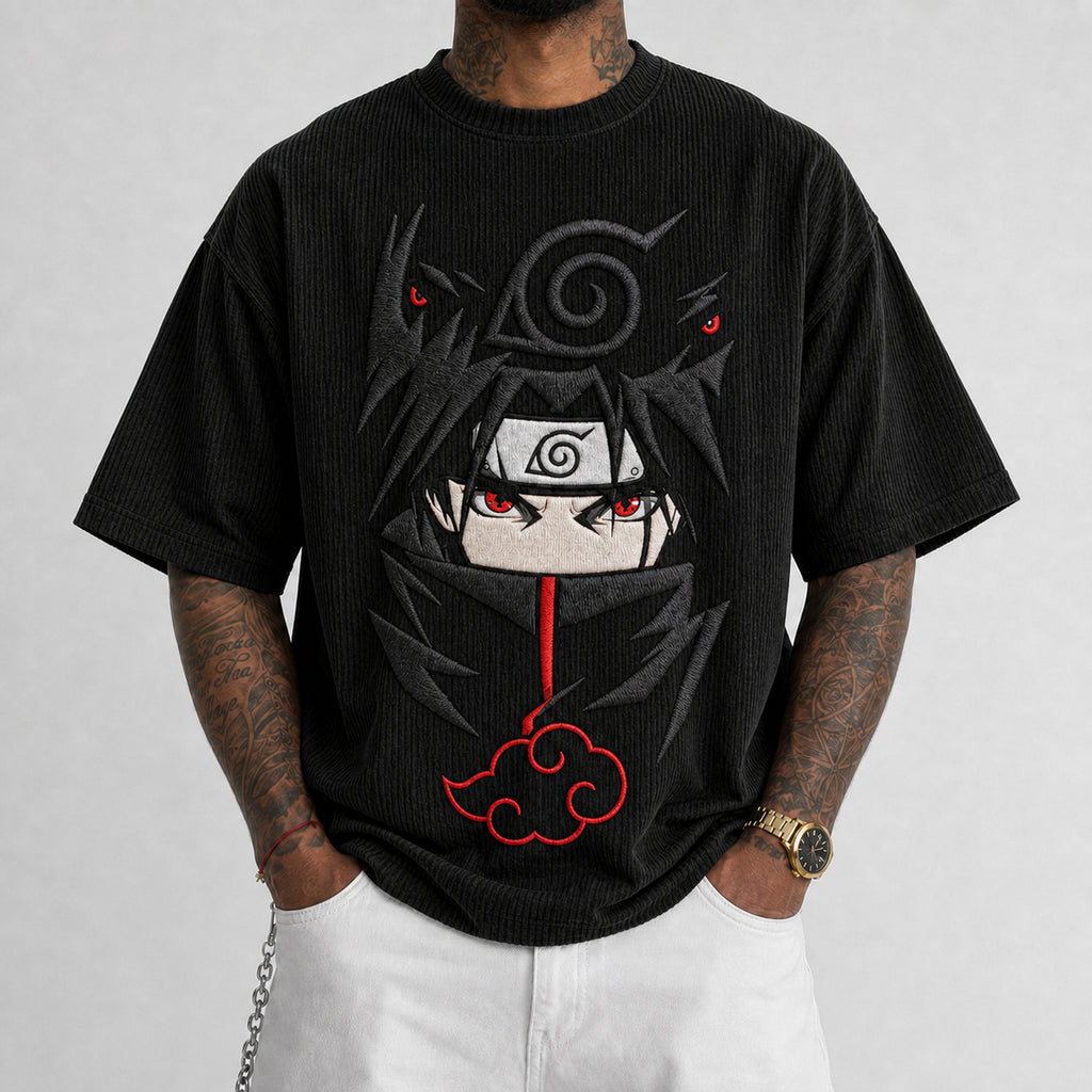 NINDO Unisex Anime-Style Retro Corduroy Oversized T-Shirt