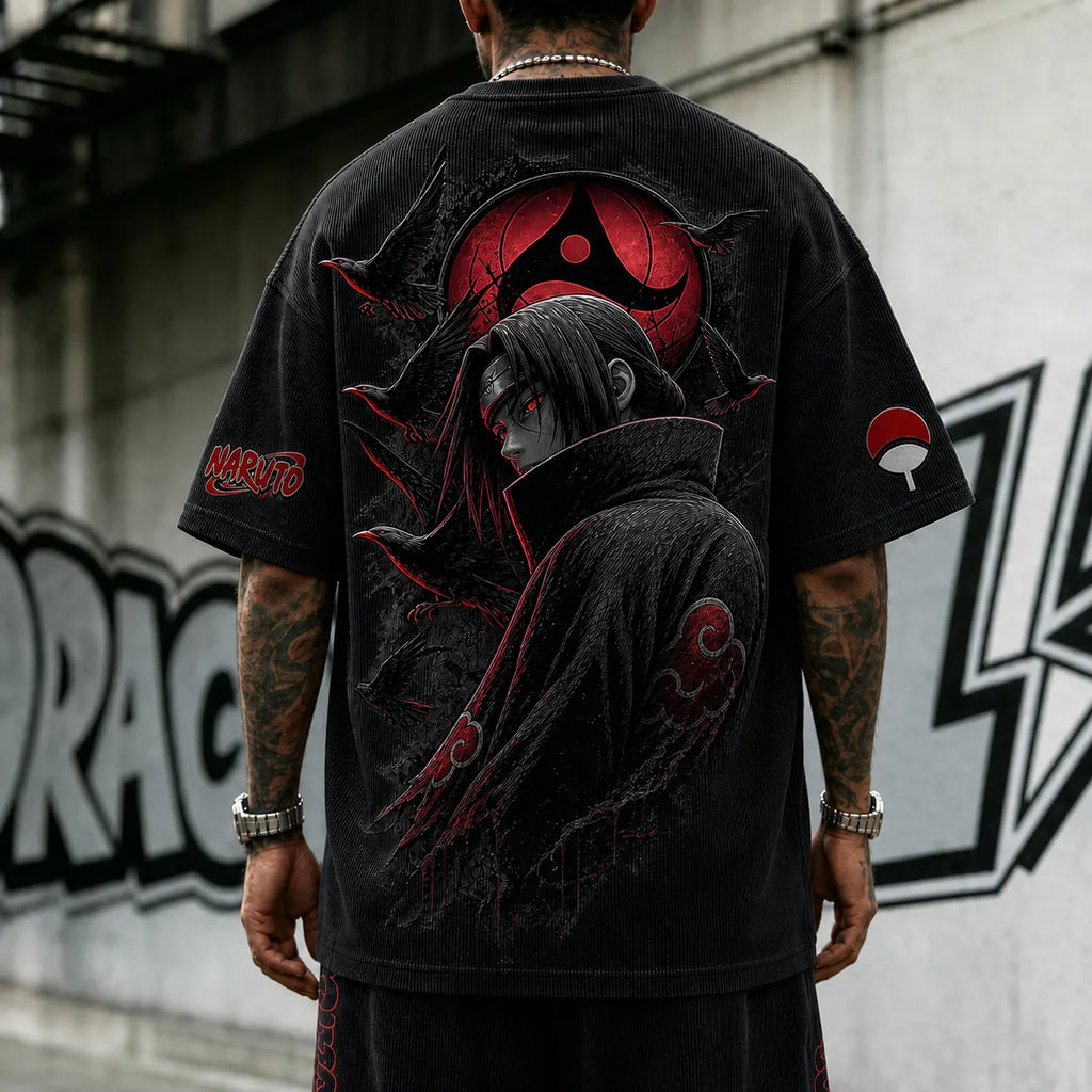 NINDO Unisex Anime-Style Retro Corduroy Oversized T-Shirt