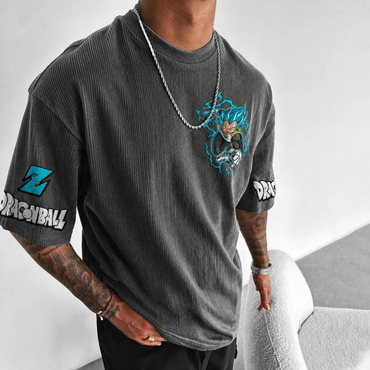 Dragon Ball Unisex Anime-Style Retro Corduroy Oversized T-Shirt