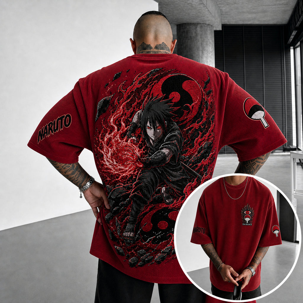 NINDO Unisex Anime-Style Retro Corduroy Oversized T-Shirt