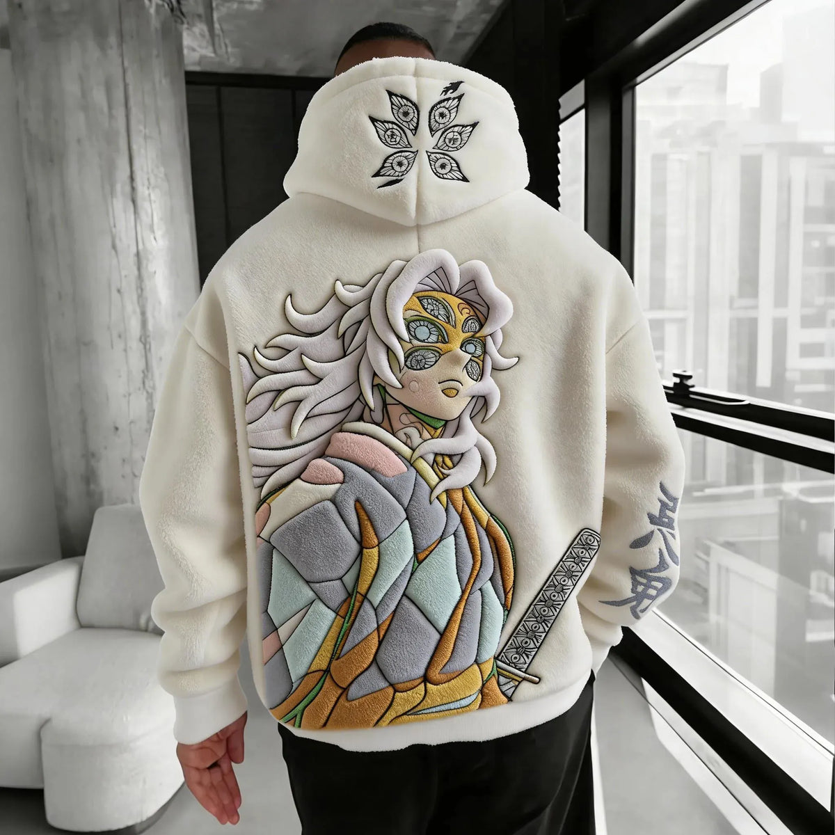 KNY Color-blocked Corduroy Hooded Sweatshirt