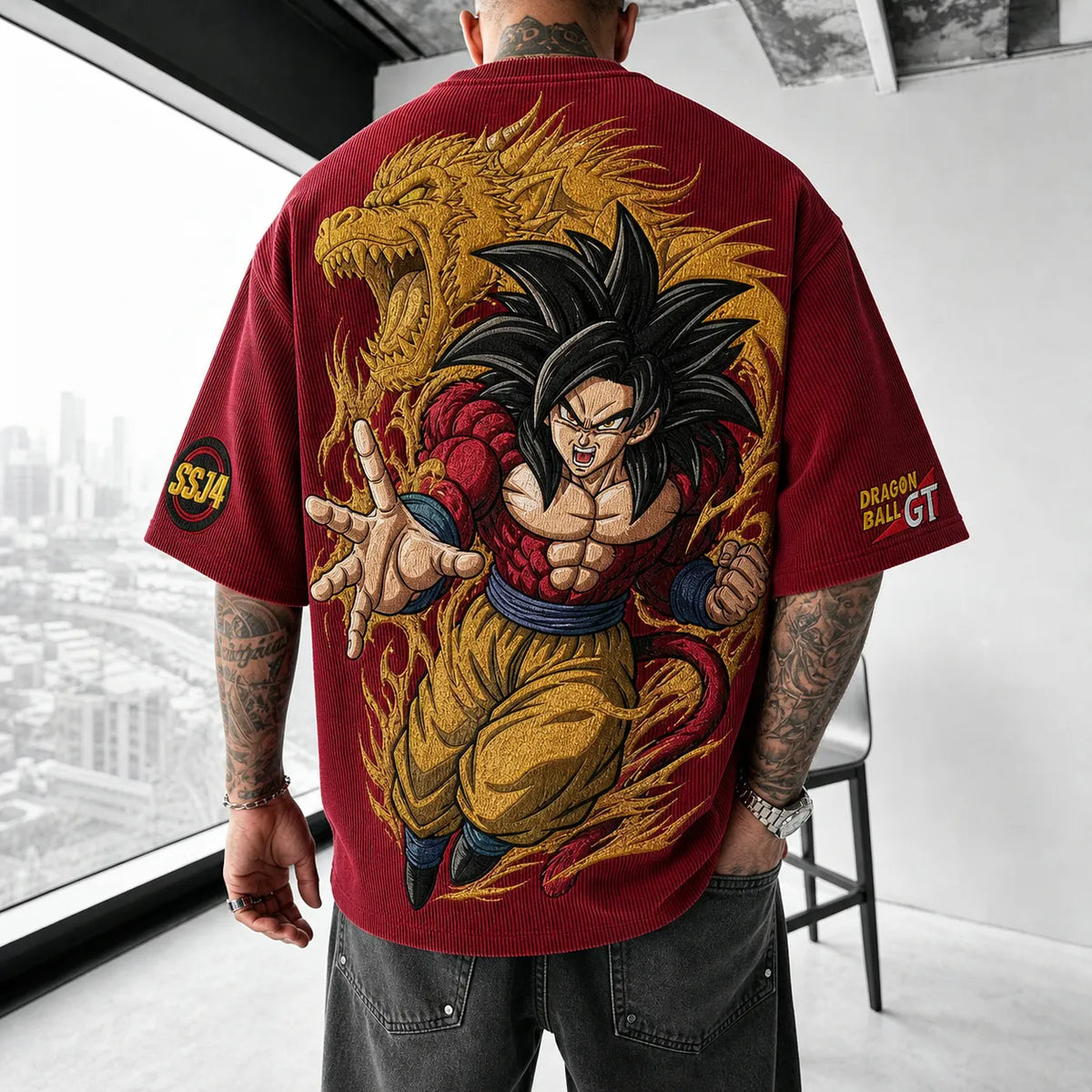 Dragon Ball Unisex Loose-Fit Rock Band Vertical Stripe T-Shirt