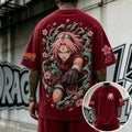 NINDO Unisex Anime-Style Retro Corduroy Oversized T-Shirt