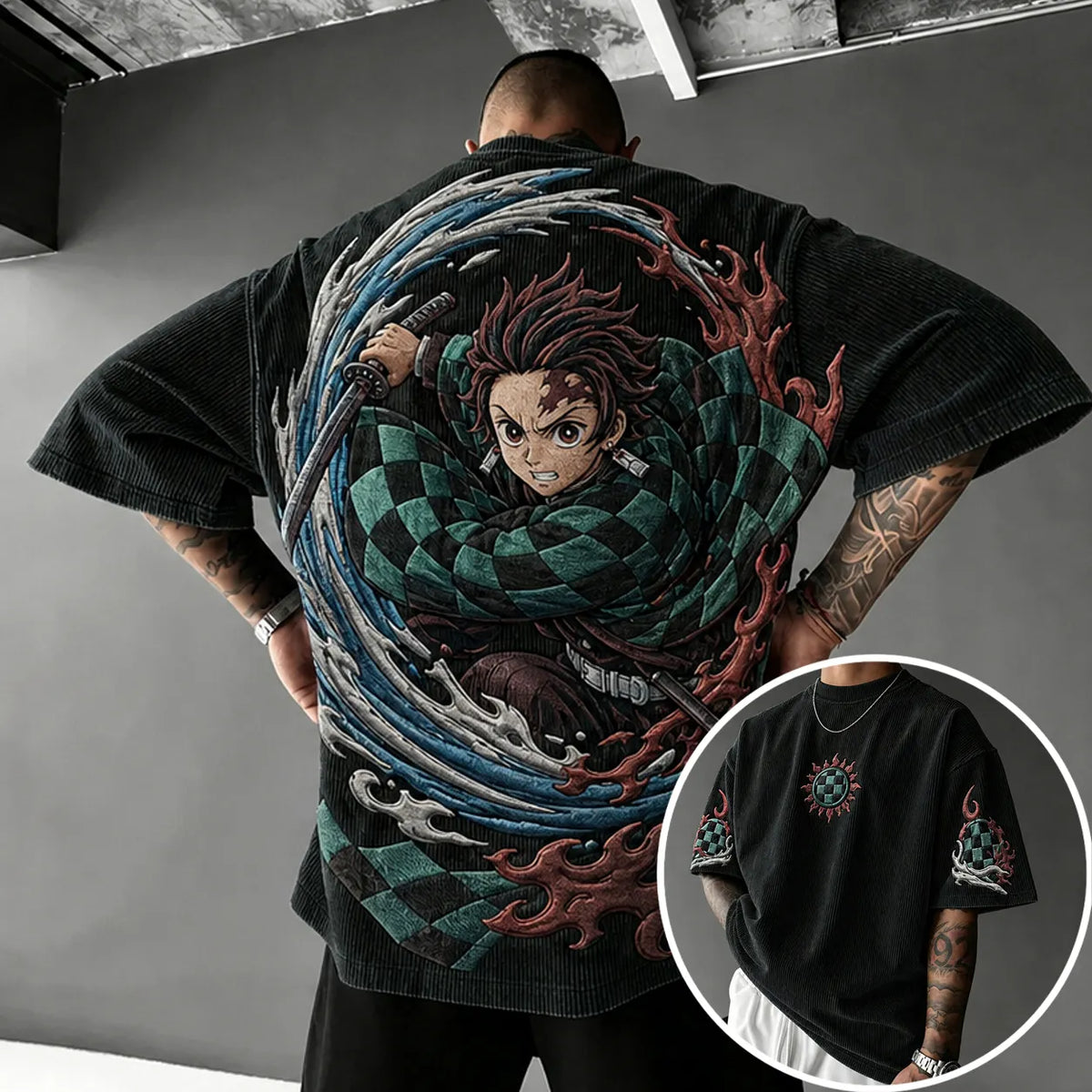 KNY Unisex Anime-Style Retro Corduroy Oversized T-Shirt