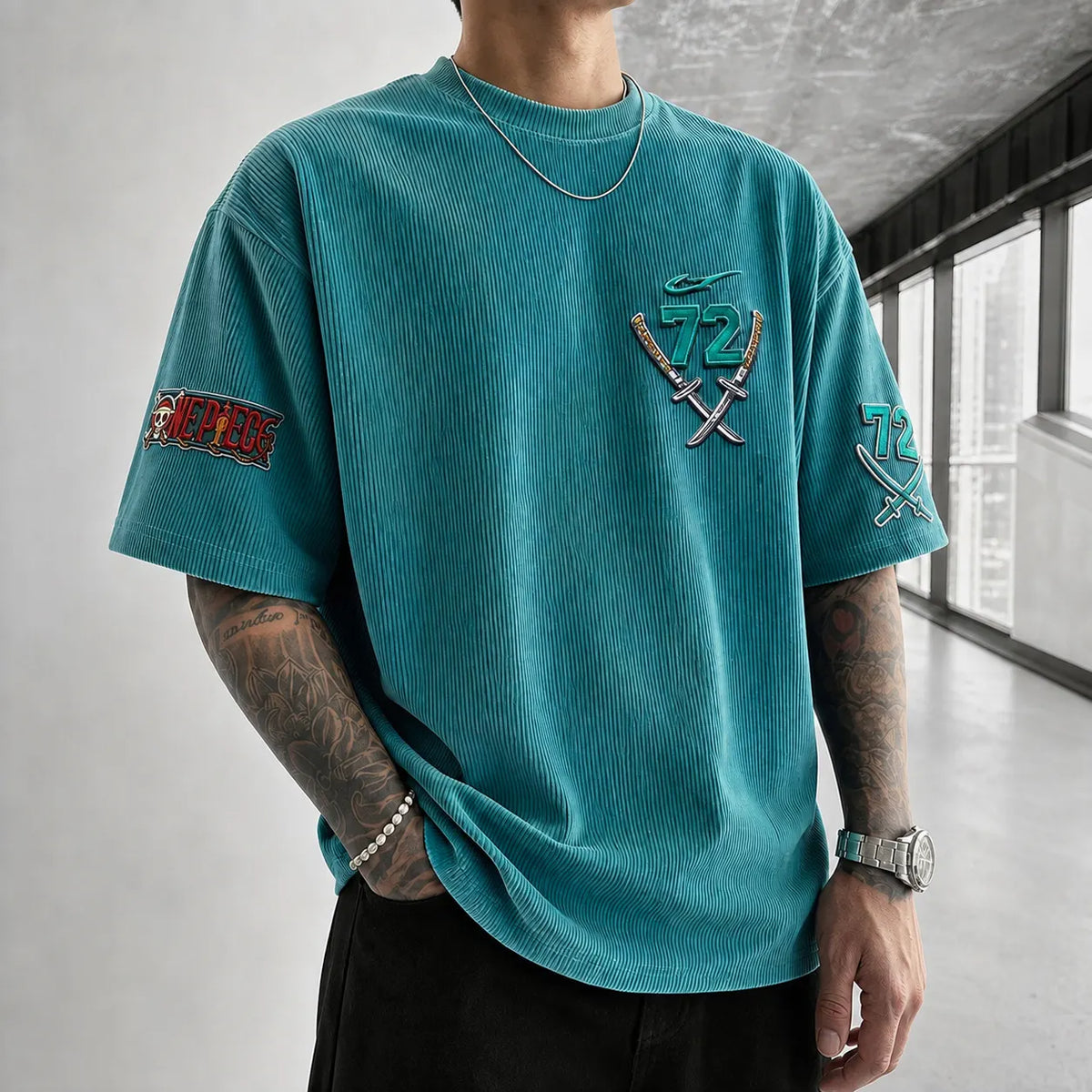One Piece Unisex Short-Sleeve Corduroy T-Shirt With Anime Print