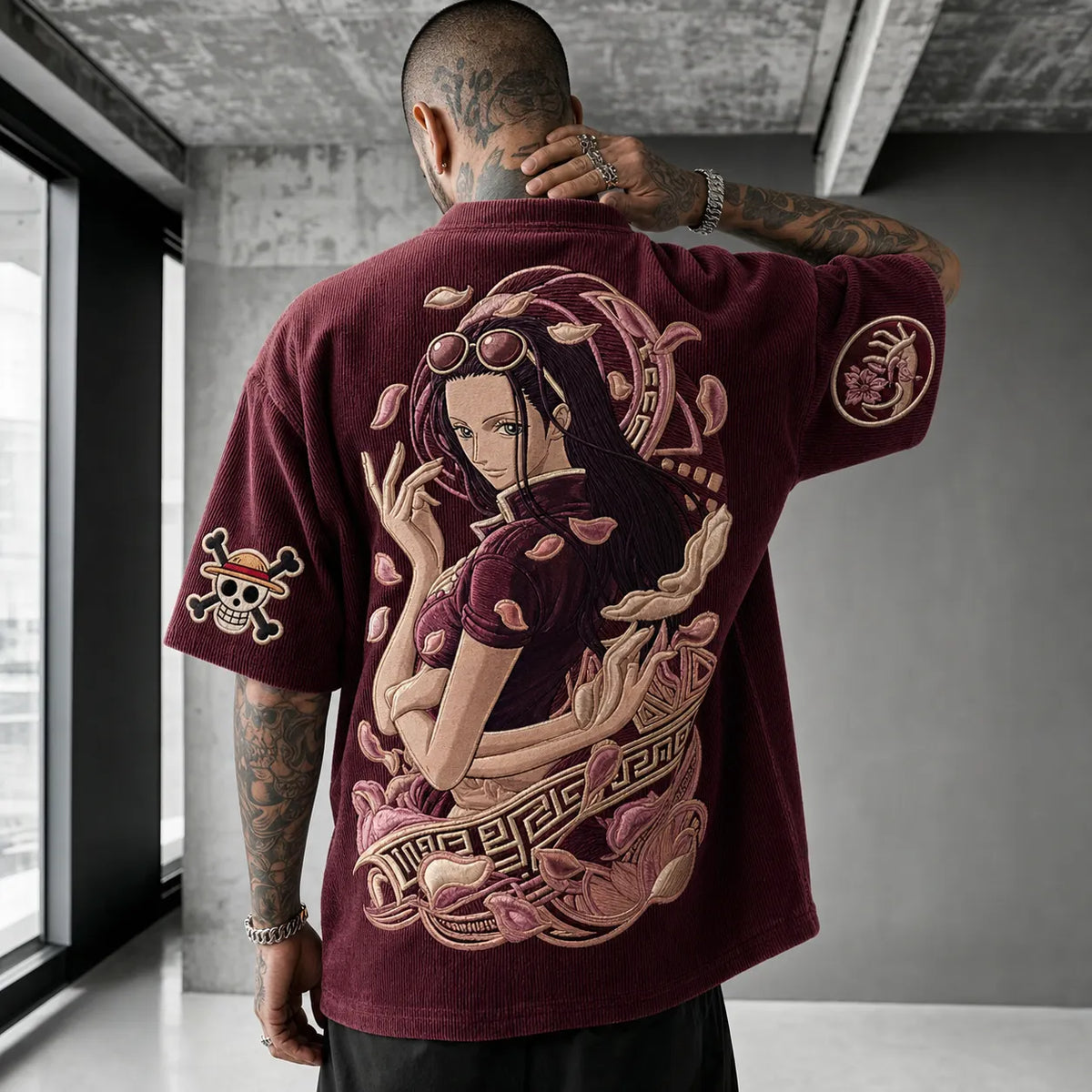 One Piece Unisex Anime-Style Retro Corduroy Oversized T-Shirt