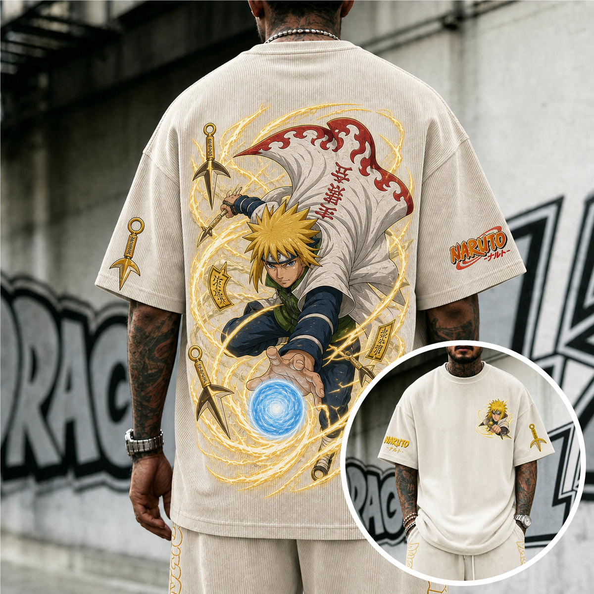 NINDO Unisex Anime-Style Retro Corduroy Oversized T-Shirt