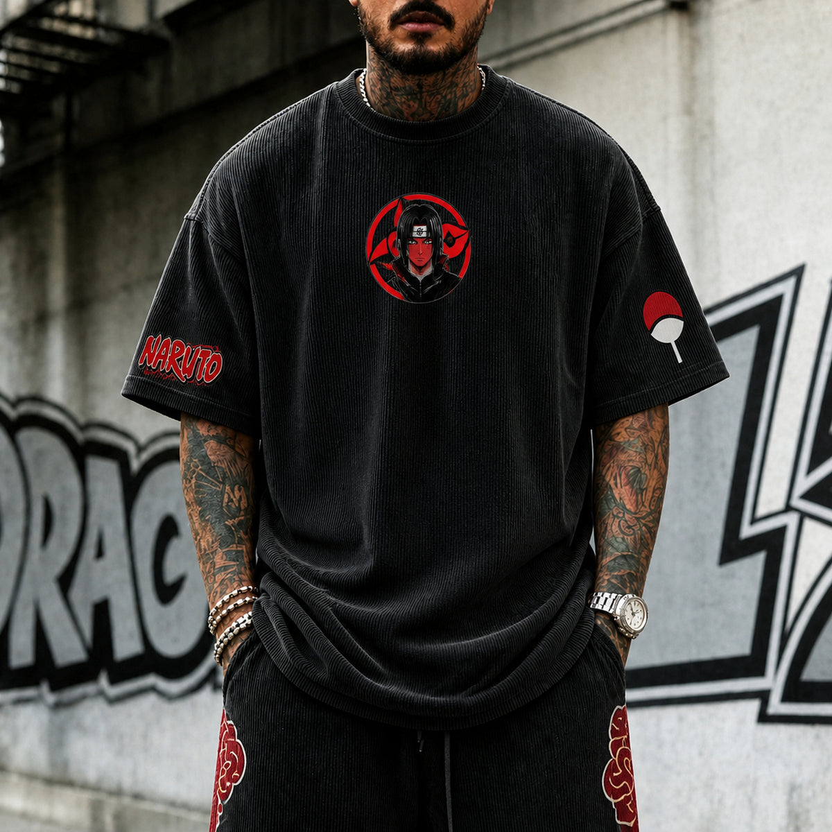 NINDO Unisex Anime-Style Retro Corduroy Oversized T-Shirt