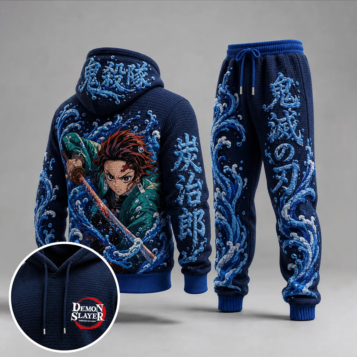 KNY Vintage Anime Print Long Sleeve Drawstring Tracksuit Hoodie Set