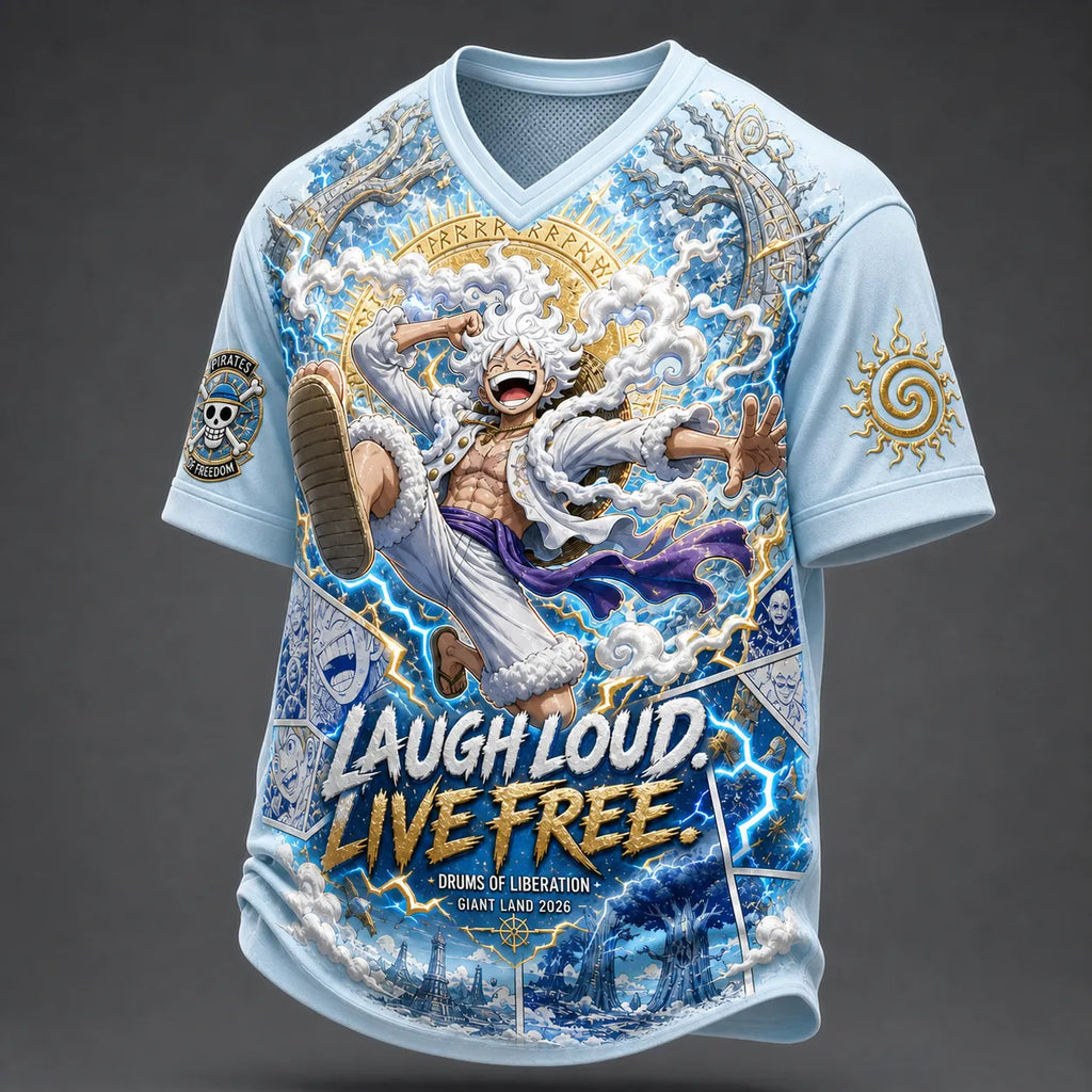 One Piece Pirate Crew Print V-Neck T-Shirt