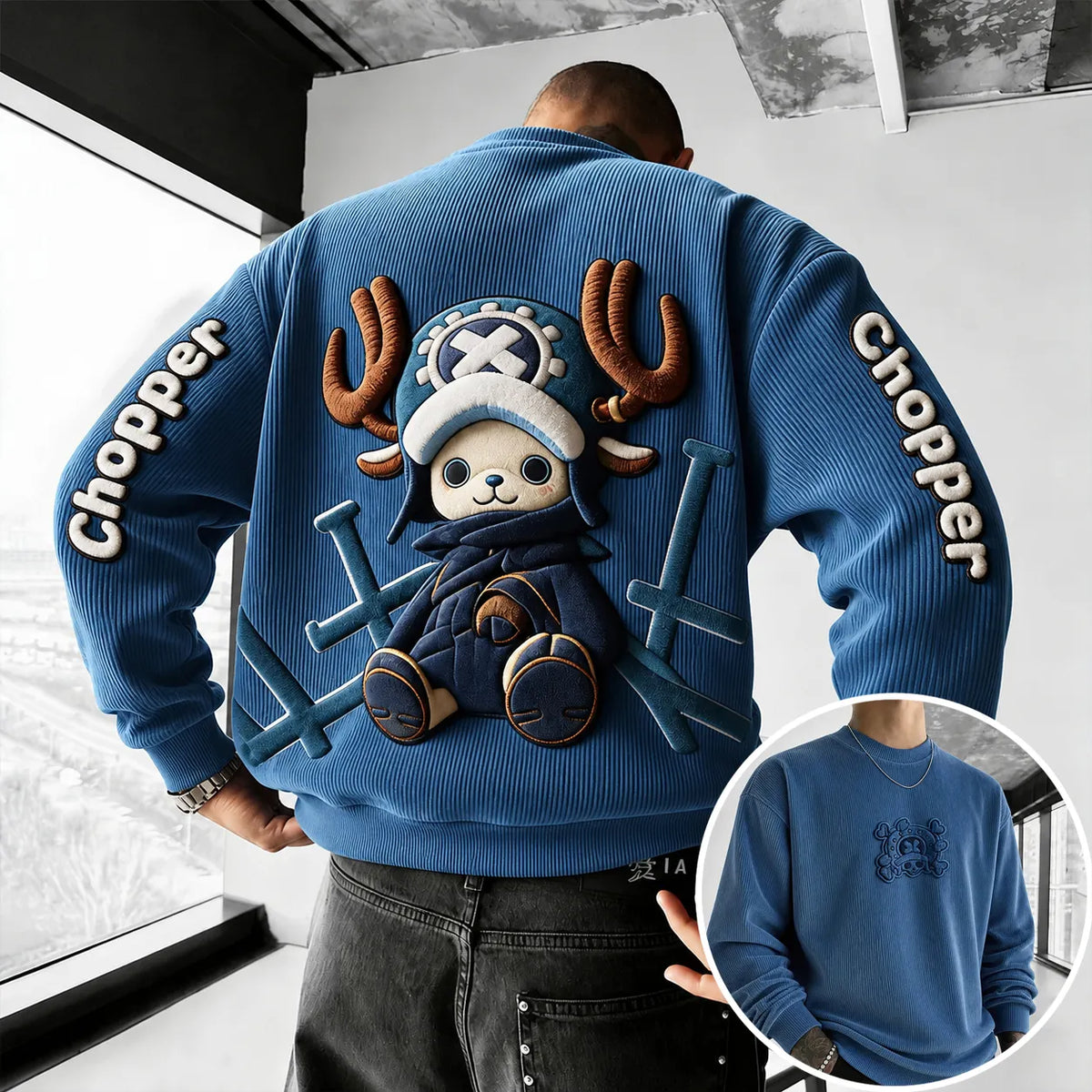 One Piece Unisex Retro Corduroy Sweatshirt In Anime Style