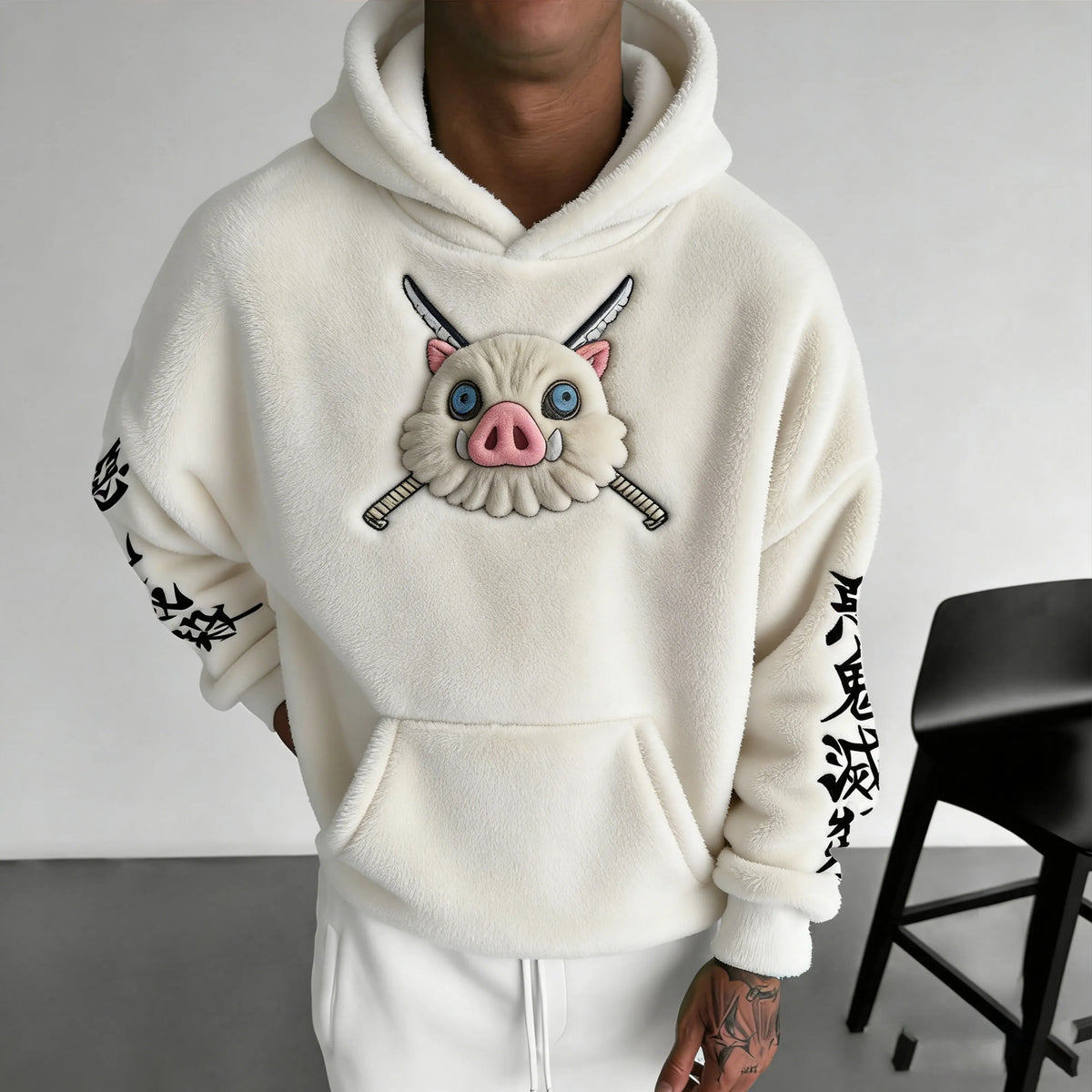 KNY Color-blocked Corduroy Hooded Sweatshirt