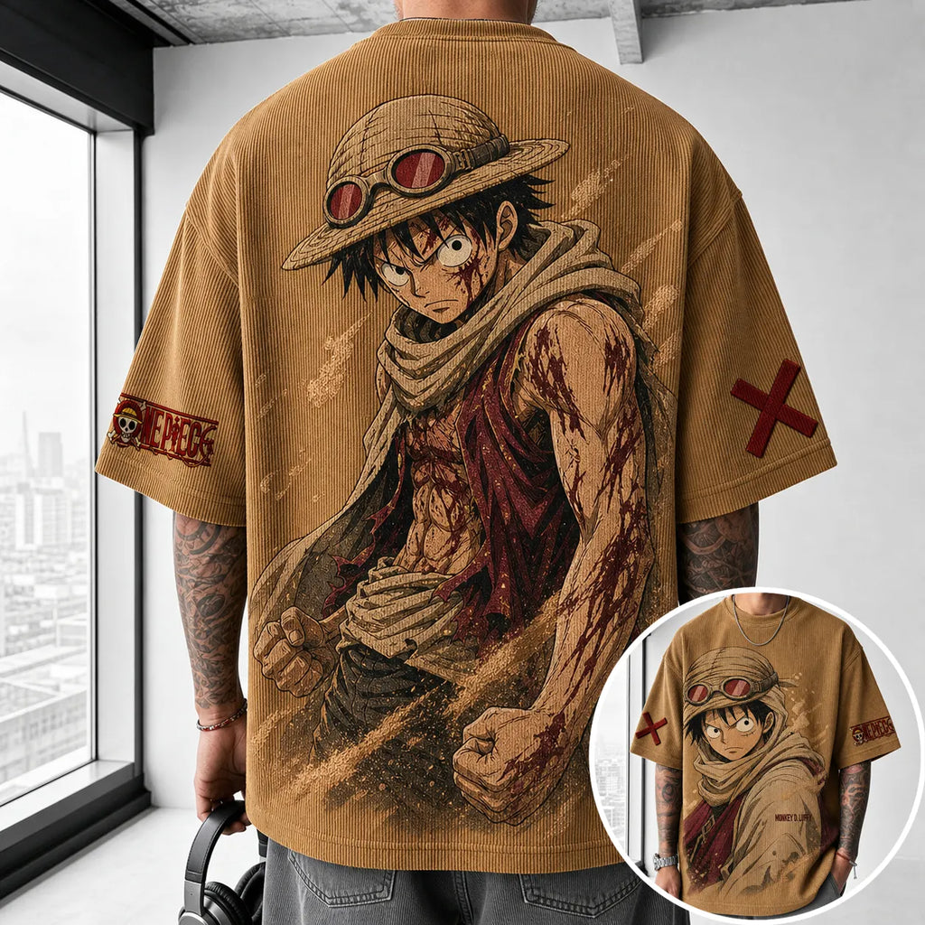 One Piece Unisex Short-Sleeve Corduroy T-Shirt With Anime Print