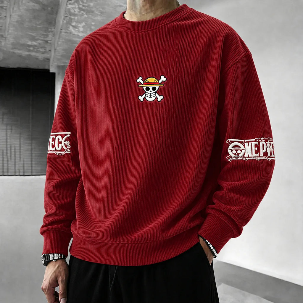 One Piece Unisex Retro Corduroy Sweatshirt In Anime Style