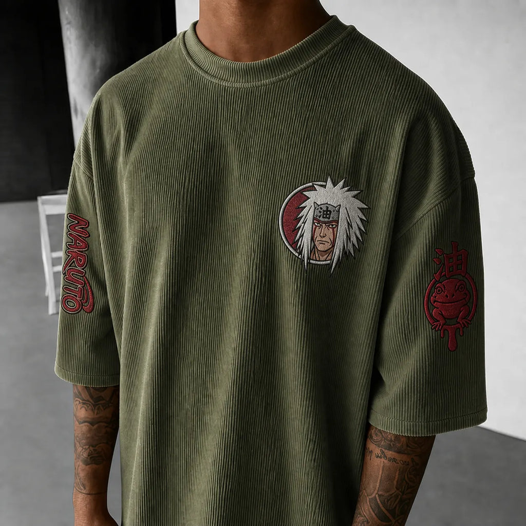 NINDO Unisex Anime-Style Retro Corduroy Oversized T-Shirt
