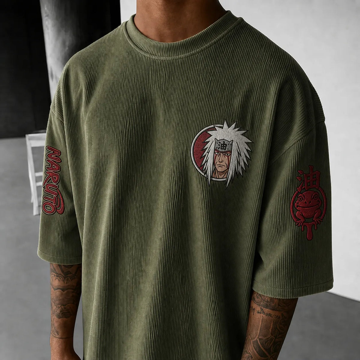 NINDO Unisex Anime-Style Retro Corduroy Oversized T-Shirt