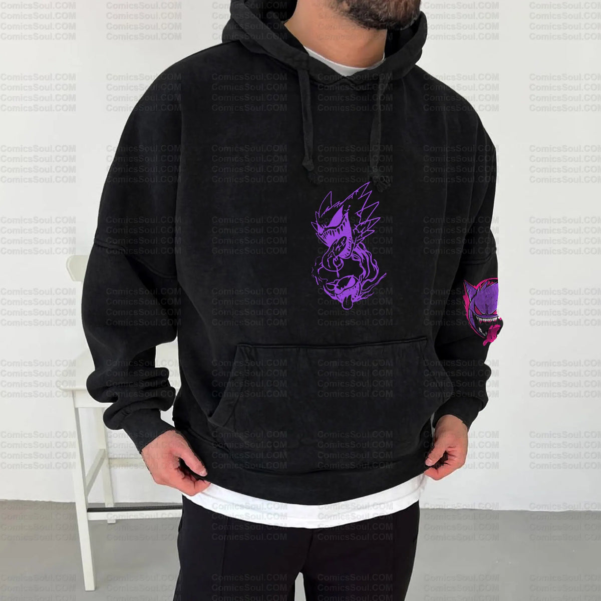 PKM-Unisex Anime Graphic Water wash Streetwear Vintage Hoodie