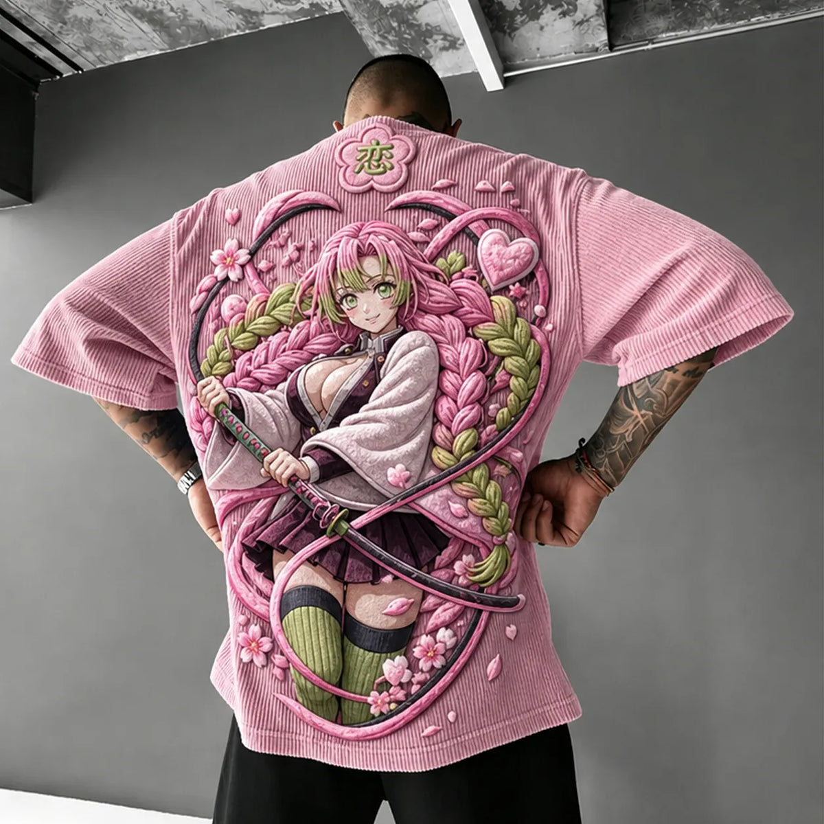 KNY Unisex Anime-Style Retro Corduroy Oversized T-Shirt