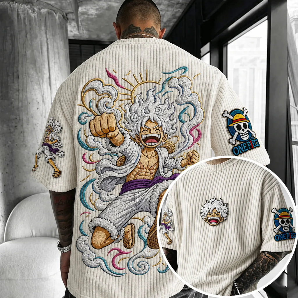 One Piece Unisex Anime-Style Retro Corduroy Oversized T-Shirt