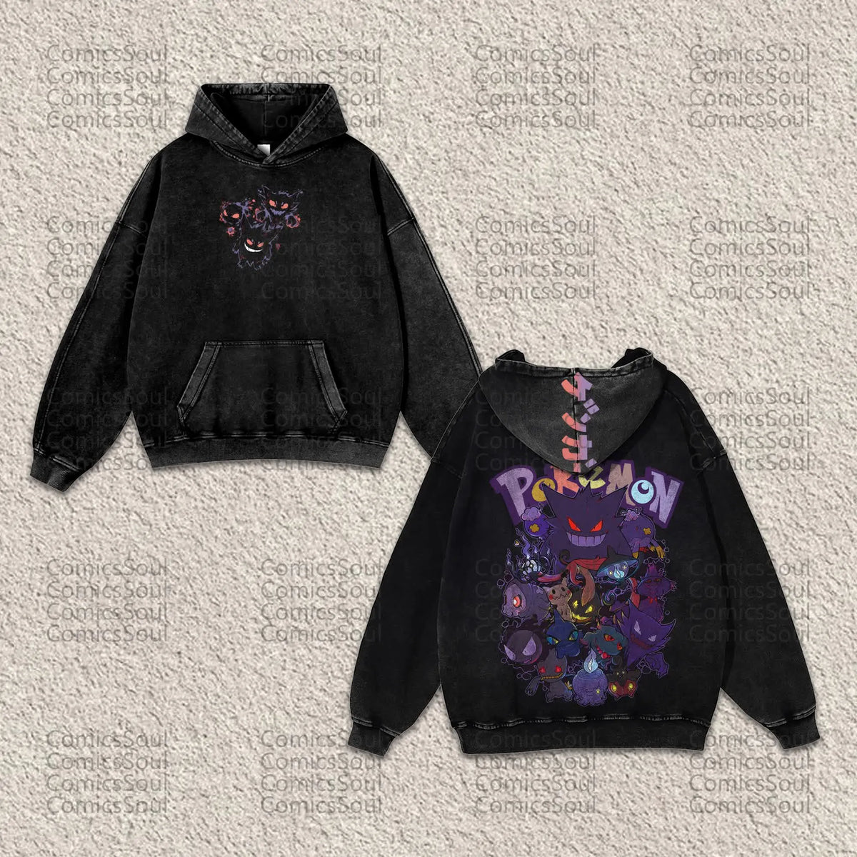 PKM-Unisex Anime Graphic Streetwear Vintage Washed Hoodie